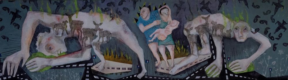 And we have persevered , acrylic on canvas,126x35cm by Mahsa Karimi