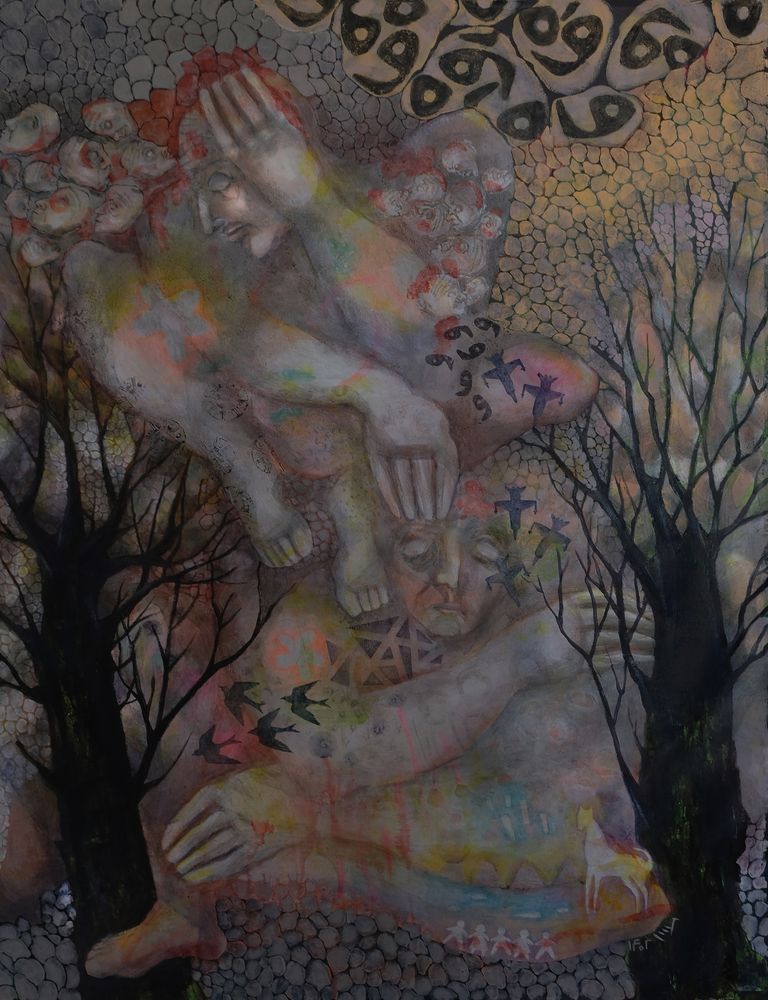 And we have persevered , acrylic on canvas,134x90 by Mahsa Karimi