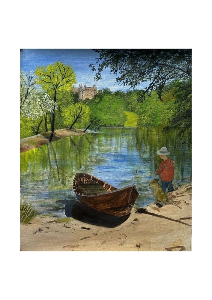 Fishing on a Lake by Amoha Galleria Collection