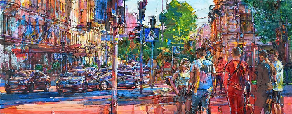 Sunny street with cars by Andrii