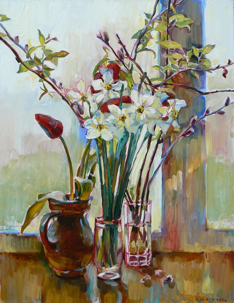 Daffodils and willow flowers by Andrii