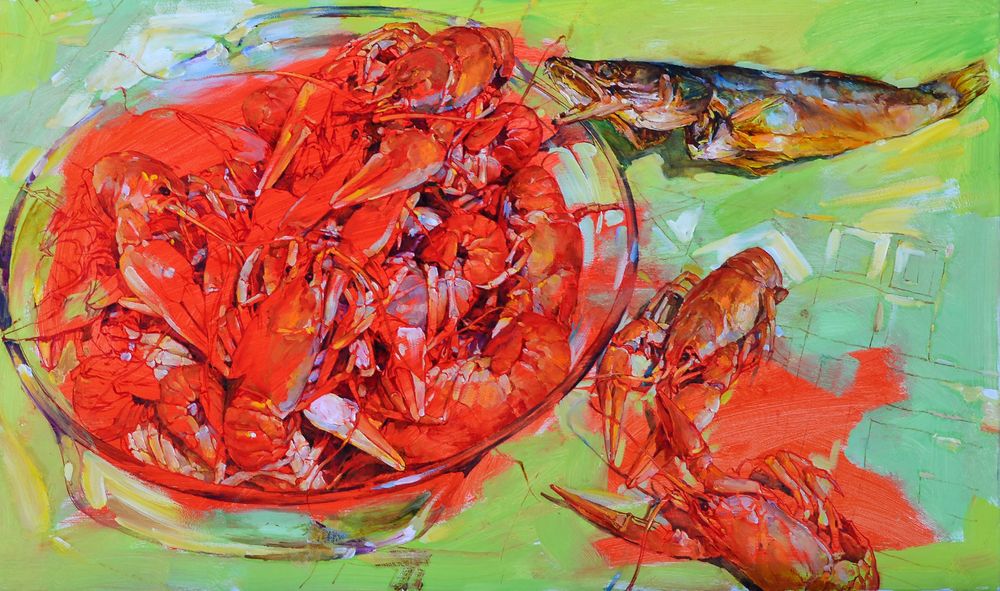 Modern red seafood still life by Andrii